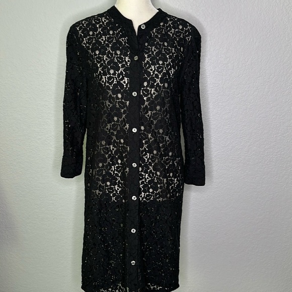 DKNYC Navy Lace Button Front Dress Tunic Oversized XS - Picture 1 of 11